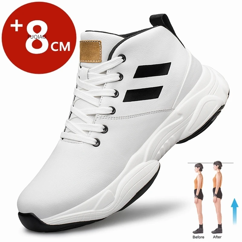 

Men Genuine Leather Elevator Shoes Fashion Height Increasing Sneakers for Man Insoles 8CM Hidden Heels Inner Heightening