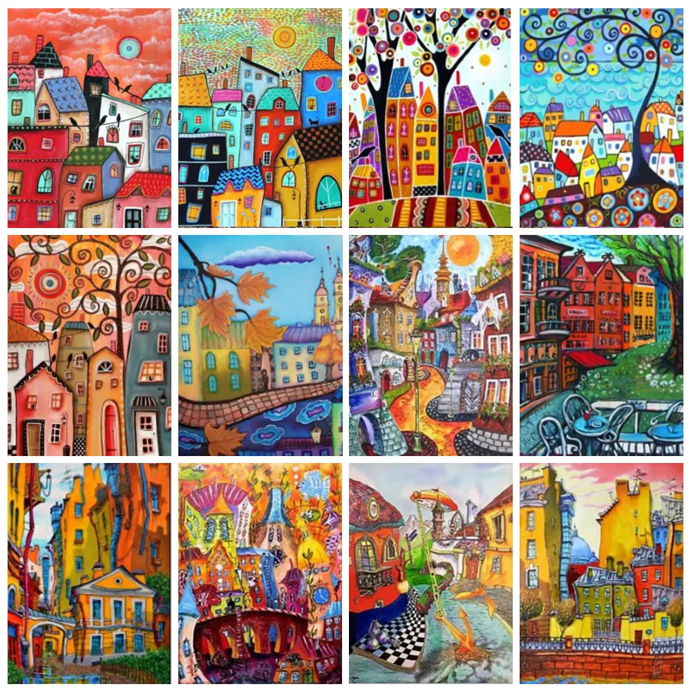 

Алмазная живопись с полным заполнением, абстрактный дом, искусственная вышивка, пейзаж, мозаика, город, рукоделие, домашний декор