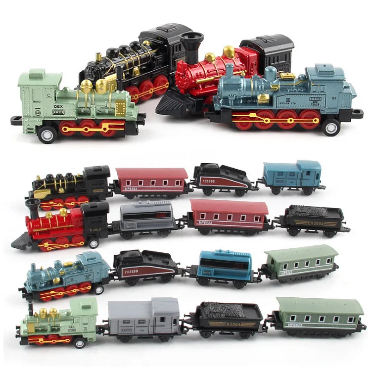 Realistic Vintage Steam Train Pull Back Train Traffic Model Desktop Decor Retro Miniature Ornament  Props Home Decor Scale