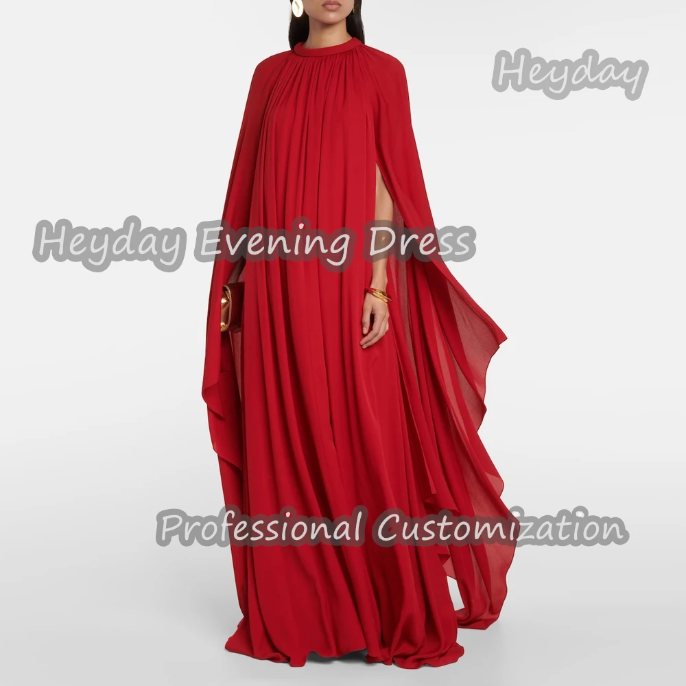 

Heyday O-Neck Saudi Arabia Short Sleeves A-Line Prom Gown Chiffon Ruffle Floor Length Elegant Evening Party Dress For Women 2024