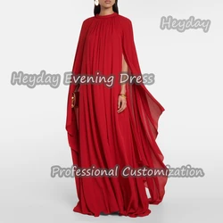 Heyday O-Neck Saudi Arabia Short Sleeves A-Line Prom Gown Chiffon Ruffle Floor Length Elegant Evening Party Dress For Women 2024