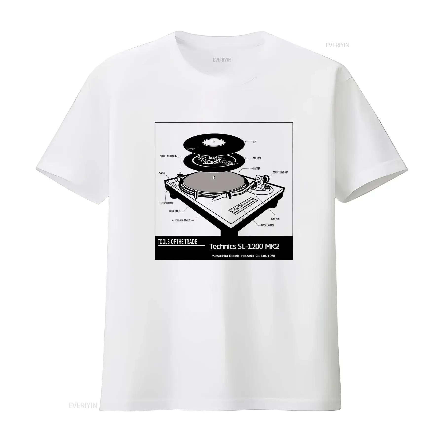 Technics SL 1200 MK2 T-Shirt Vintage Washed Mode Streetwear Grafik Herren Vielseitig Stilvoll Bequem Weich Atmungsaktiv
