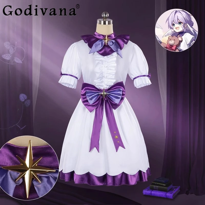 

Women Game Star Rail Robin Dress Childhood Headwear Lovely Princess Dress White Purple Halloween Suit Cosplay Costume