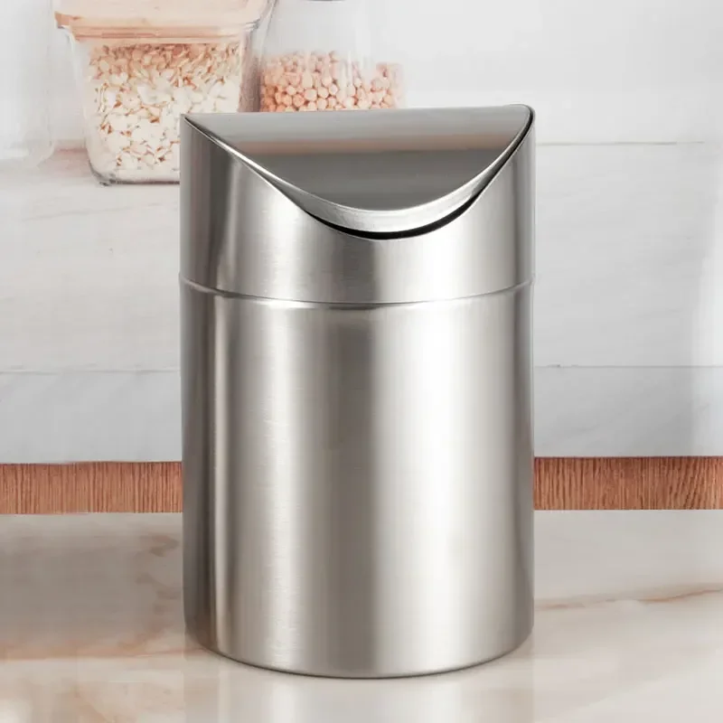 Export single thickened stainless steel trash can, desktop sanitary bucket, coffee table dresser with 3 liters cylindrical matte