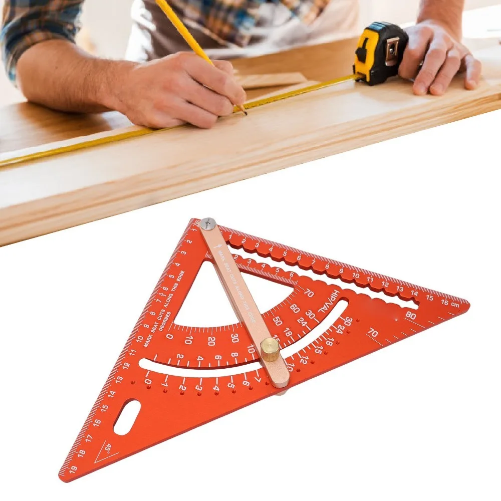 Aluminum Alloy Adjustable Triangle Ruler Engraved Scale Positioning Rod Rafter Framing Square 0-70° Angle Range