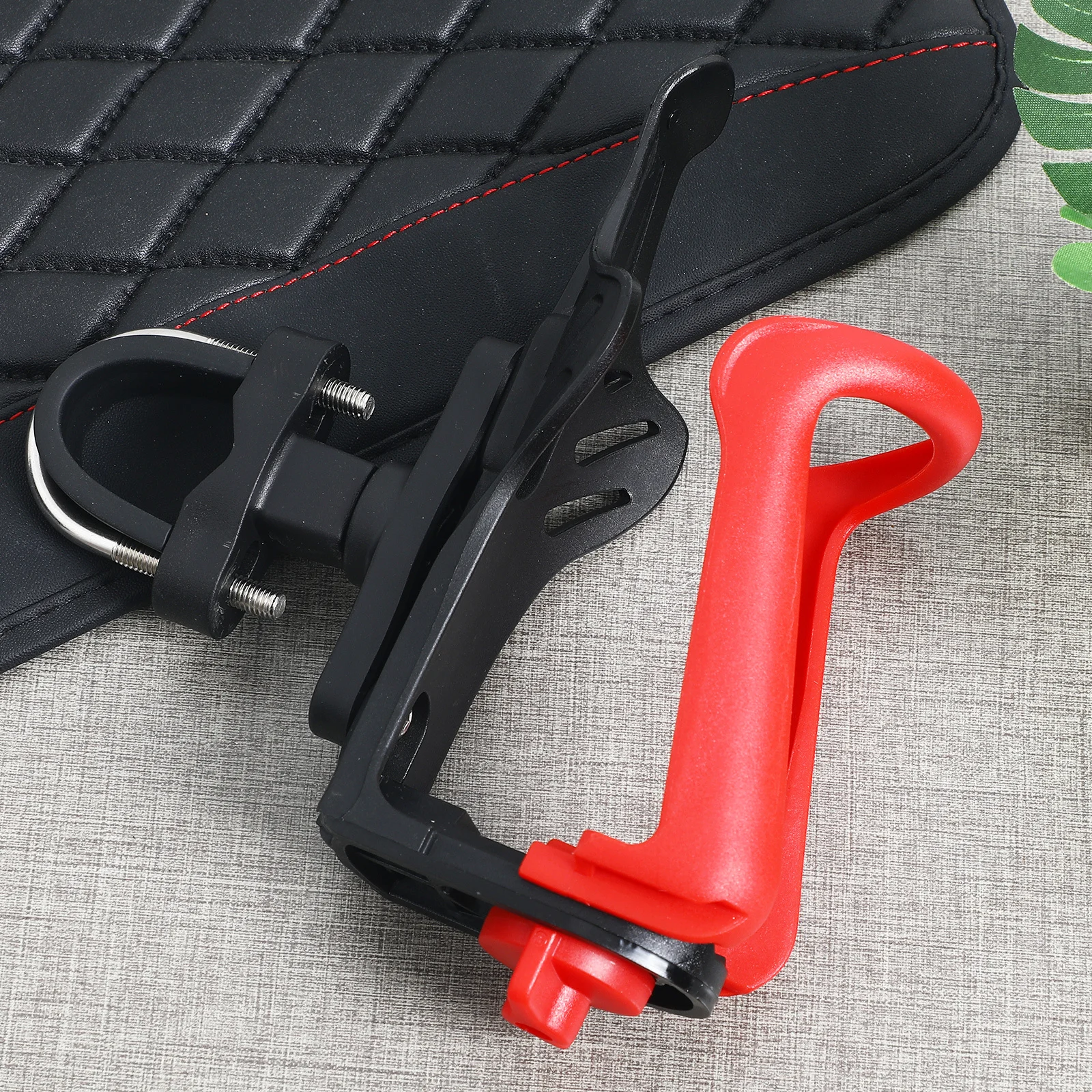 

Motorcycle Bicycle Water Cup Holder -U Type Red PU Universal Fit Adjustable Clamp StableBracket EasyInstallation