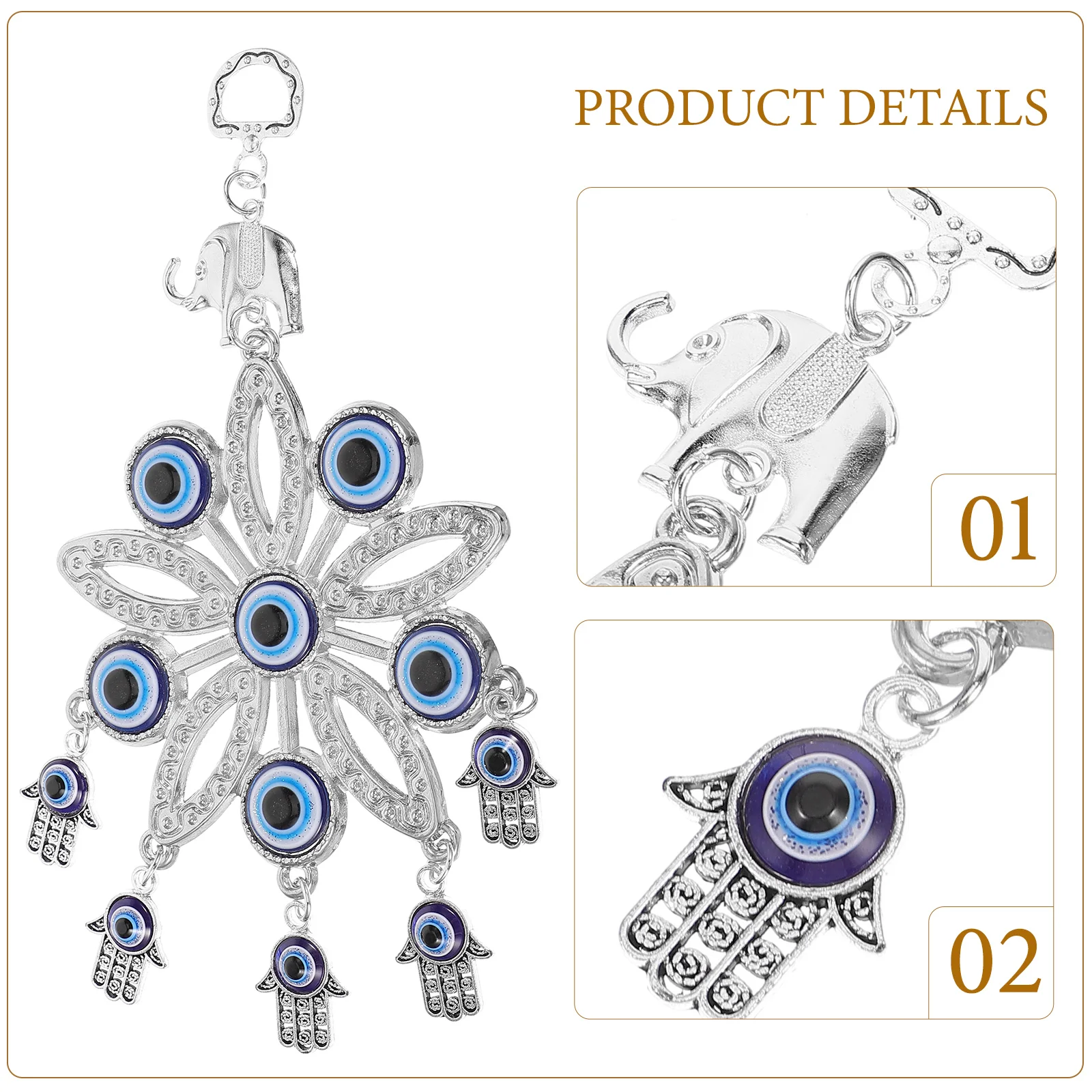 Five-petal Flower Hollow Elephant Five-hand Turkish Blue Eye Pendant Ornament Car Accessories Evil Hanging for Decor Metal Home