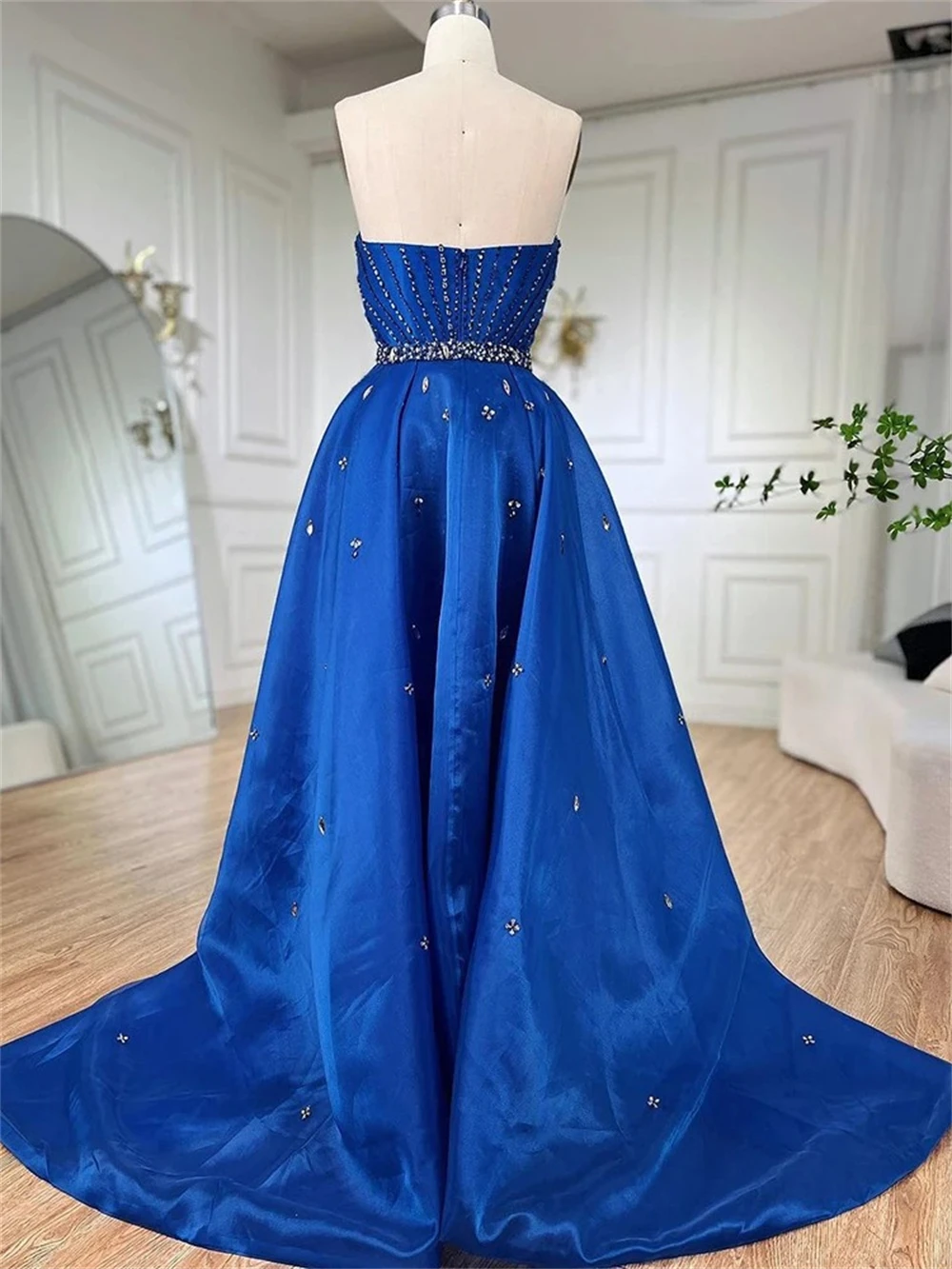 Two Pieces Jewels Embellished Formal Dress Pageant Mermaid Prom Dresses With Detachable Train Long Evening Party Gown