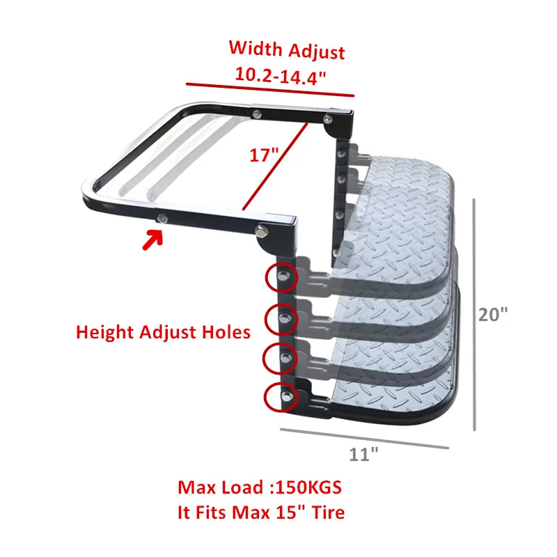 Heavy Duty Universal Adjustable Wheel Tire Steps MAX 150KG Car Stairs Tyre Mount Steps Ladder for Camper Truck SUV RV