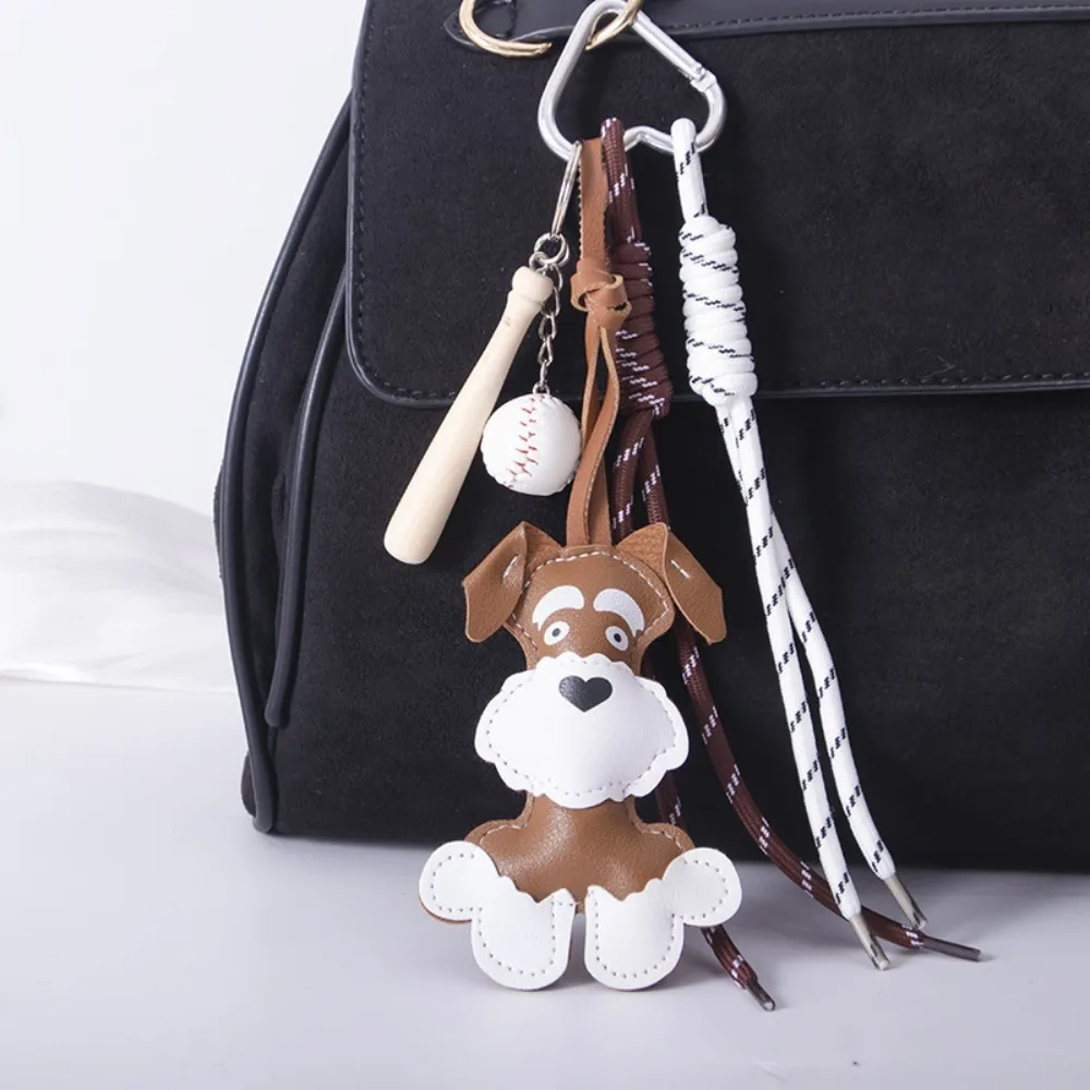 

Woven Rope Tassel Pendant Schnauzer PU Leather Creative Love Heart Keychain Handmade Puppy Animal Hanger Keychain
