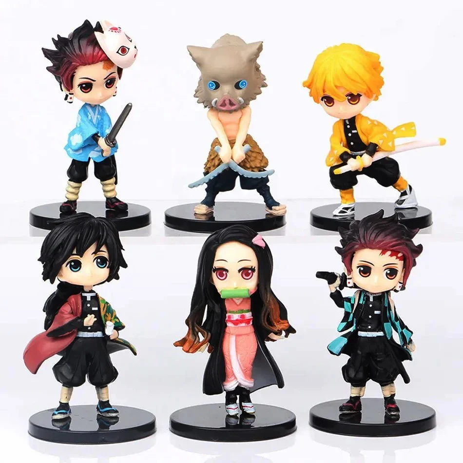 6 Stück/Set 7cm Demon Slayer Anime-Figur Tanjirou/Nezuko/Tomioka Giyuu/Agatsuma Zenitsu Mini Niedliche Edition PVC-Puppe Spielzeug Weihnachtsgeschenk