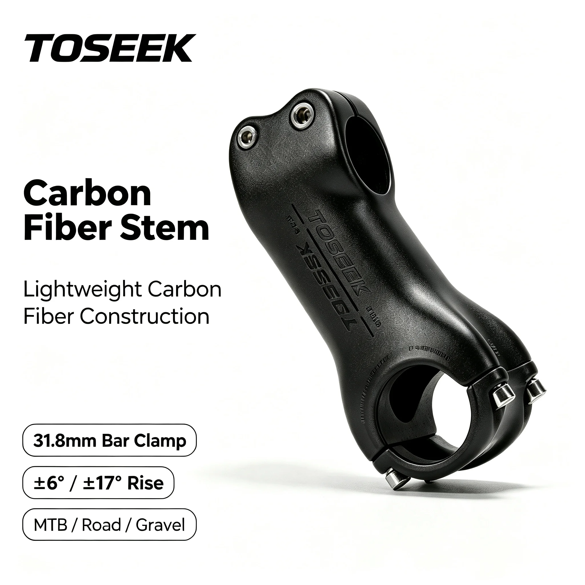 TOSEEK Fahrrad-Vorbau aus Kohlefaser für MTB/Rennrad 6/17 Grad 70-130mm MTB Rennrad-Komponenten – Detail 1