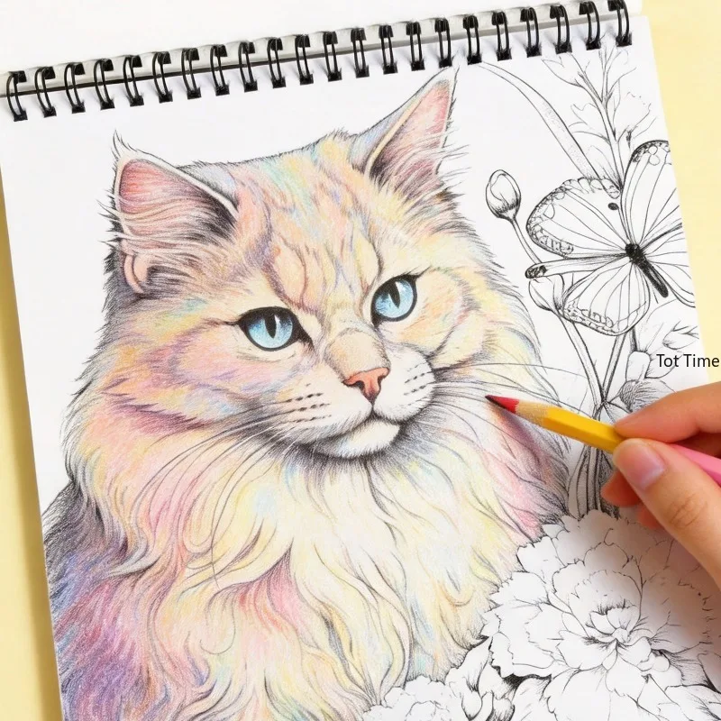 livro-de-colorir-com-desenhos-de-animais-e-flores-tema-gato-livro-desenhado-a-mao-para-alivio-da-ansiedade-e-relaxamento-para-adultos-32-paginas