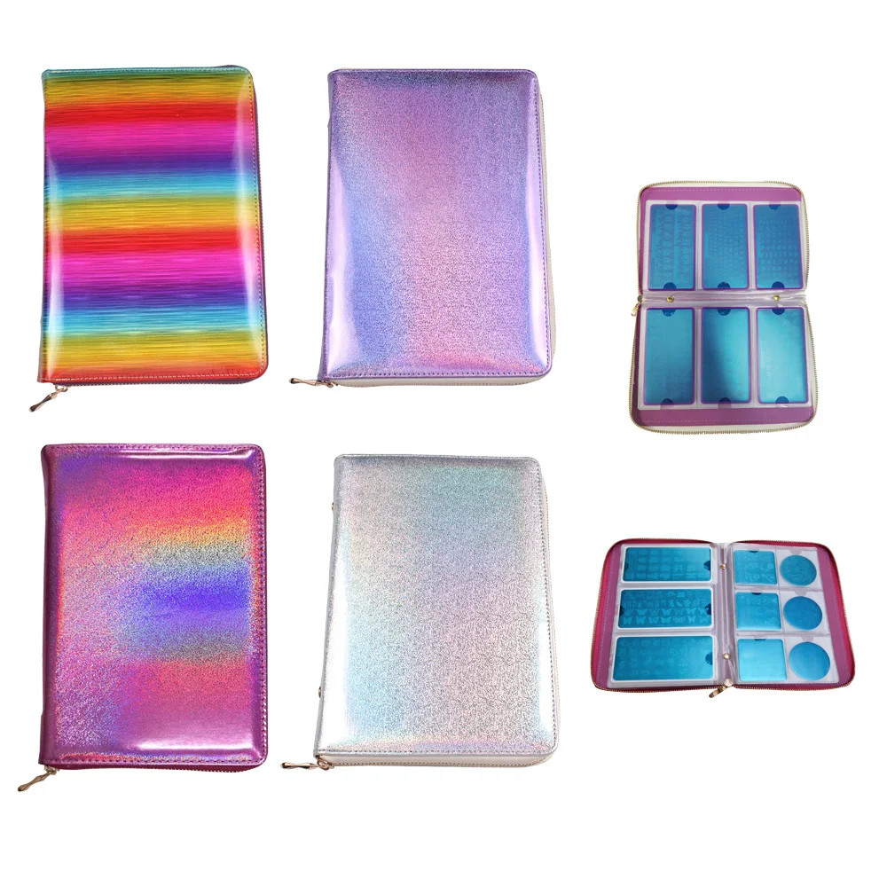 

Finger Angel 48/72Slots Nail Art Stamp Plate Stamping Cases Rainbow\Purple\Pink\Silver Storage Bag Organizer Nail Template Tools