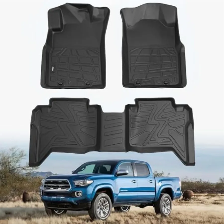 

Коврики для пола, подходящие для Toyota Tacoma 2005-2015 Double Cab, полное покрытие пространства для ног, индивидуальная подгонка, всепогодные, из TPE, для 1-го и 2-го рядов сидений