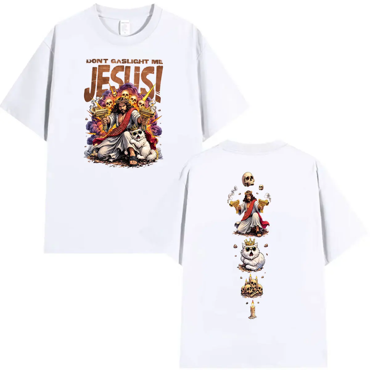 Jesus Don’t Gaslight Me Graphic T Shirts Dungeon Crawler Carl Game Player T-shirt Men's Vintage Fashion Cotton Short Sleeve Tees