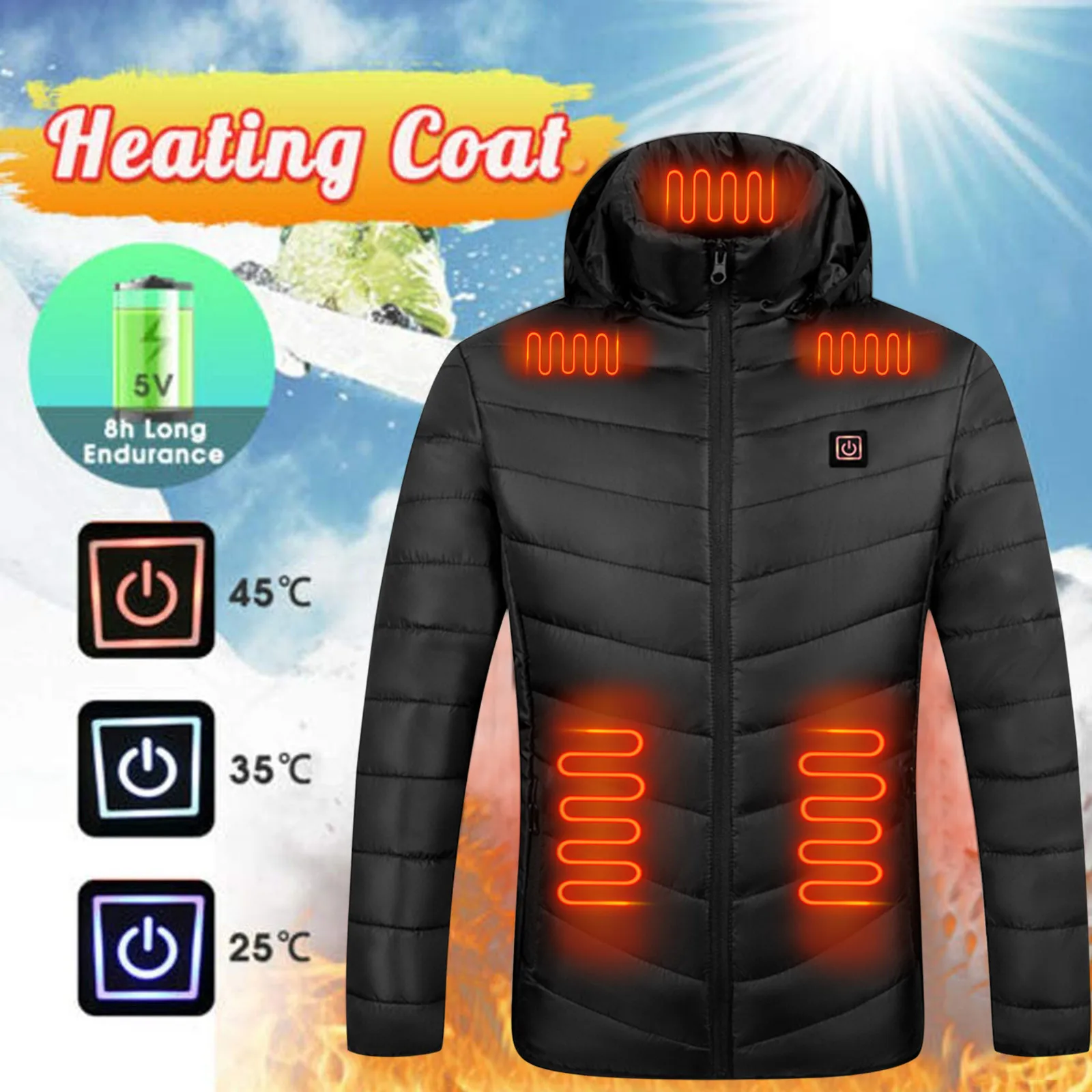 11 Areas Heated Jacket Men's Winter USB Electric Parkas Smart Self-Heating Clothes Men's Camping Ski Down Cotton Padded Coats