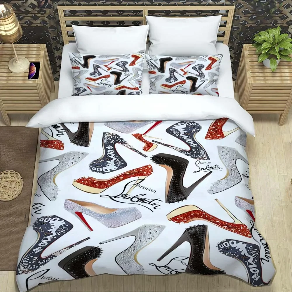 C-Christian Louboutin Logo Sheet Quilt Covers Bedding Dormitory Sheets Three-piece Bedding Set Three-piece Soft Warm Bedding Set