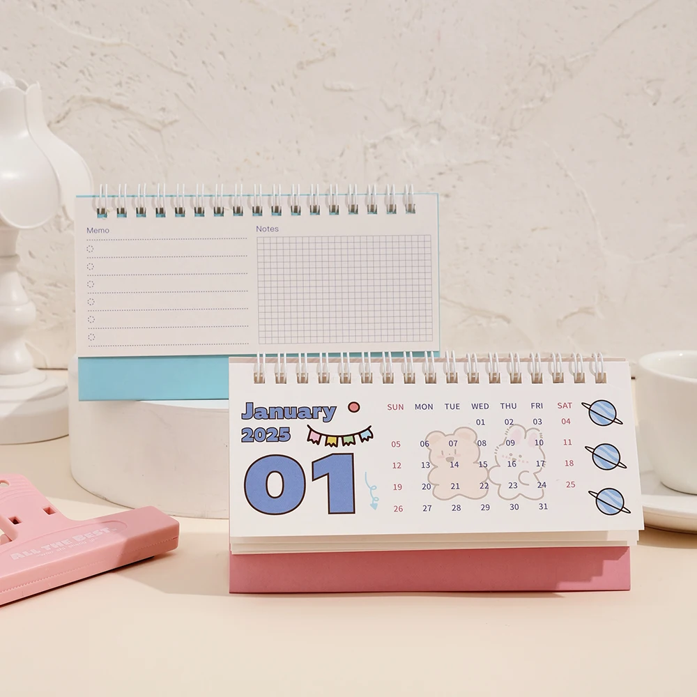 1 pc 2025 Cute Cartoon Monthly Desk Calendar Standing Flip Coil Desktop Calendar With Notes Memo For Planning Schedule School