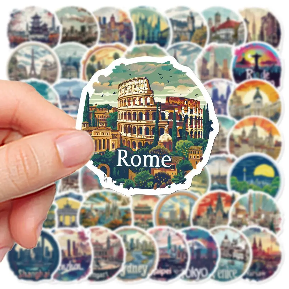 10/50PCS World Famous Travel City Landmark Buildings Stickers Beautiful Scenery Decals DIY Luggage Phone Waterproof Sticker