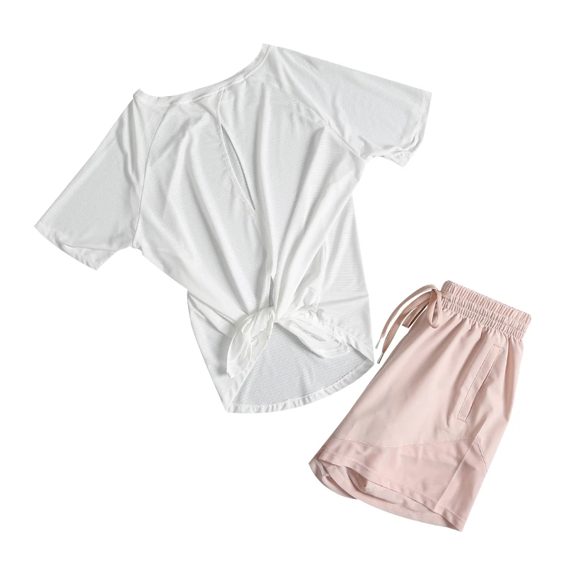 Traje deportivo para mujer, gimnasio, jogging por la mañana, top de manga corta de secado rápido, traje de yoga de Pilates de verano a la moda