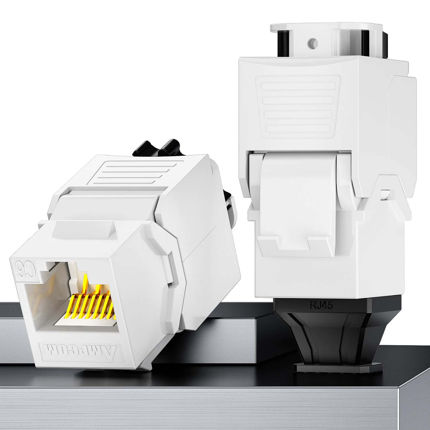 AMPCOM CAT7A CAT7 CAT6A CAT6 RJ45 Keystone Jack, Ratchet Lock STP Toolless modulaire koppeling Zinklegering Module-aansluitingen 10Gbps