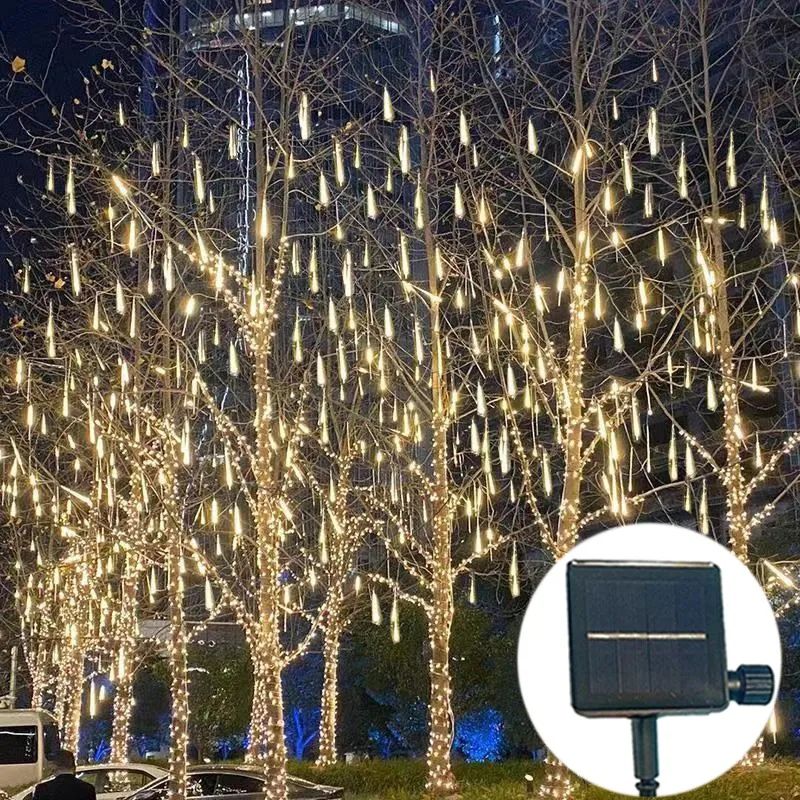 

50/30cm 8 Tubes Solar LED Meteor Shower String Lights Garland Street Lamp Decoration Outdoor Decor 2024 Christmas Holiday New