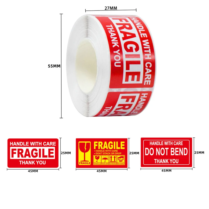 250 adesivi fragili gestiscono con cura non piegare Grazie Etichette di avvertimento fragili Imballaggio adesivo Etichette per scatole di spedizione Segno