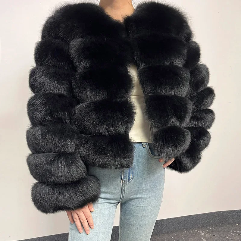 new 2024 New black Winter Women's Cold Coat Top Fox Jackets Women clothing Luxury Furry Natural Real fox Fur Jacket Coats