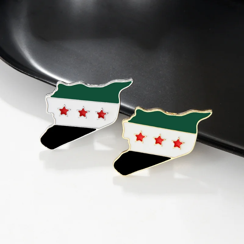 Syria Arab Republic Flag Map Pendant Pin Brooches Metal National Emblem Syrian Badges Clothes Lapel Pins Decoration Accessories