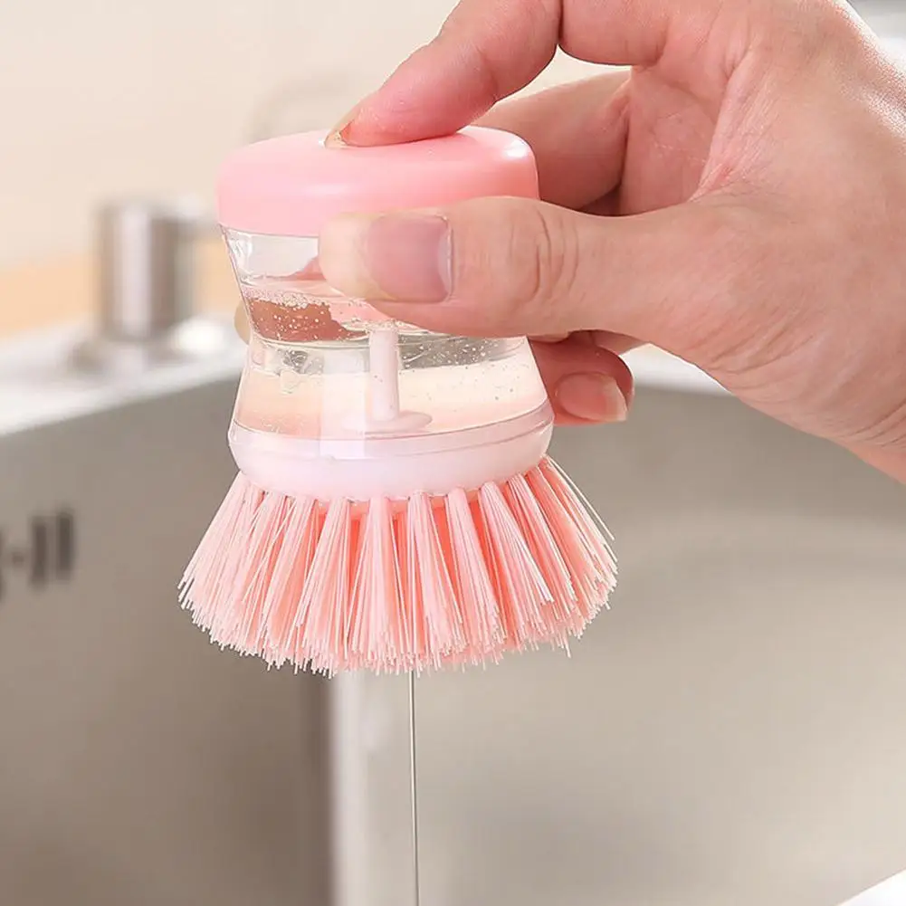 Kitchen Wash Pot Dish Brush With Liquid Filling Dispenser By Pressing Does Not Hurt Pan Automatic Cleaning Brush Dispenser