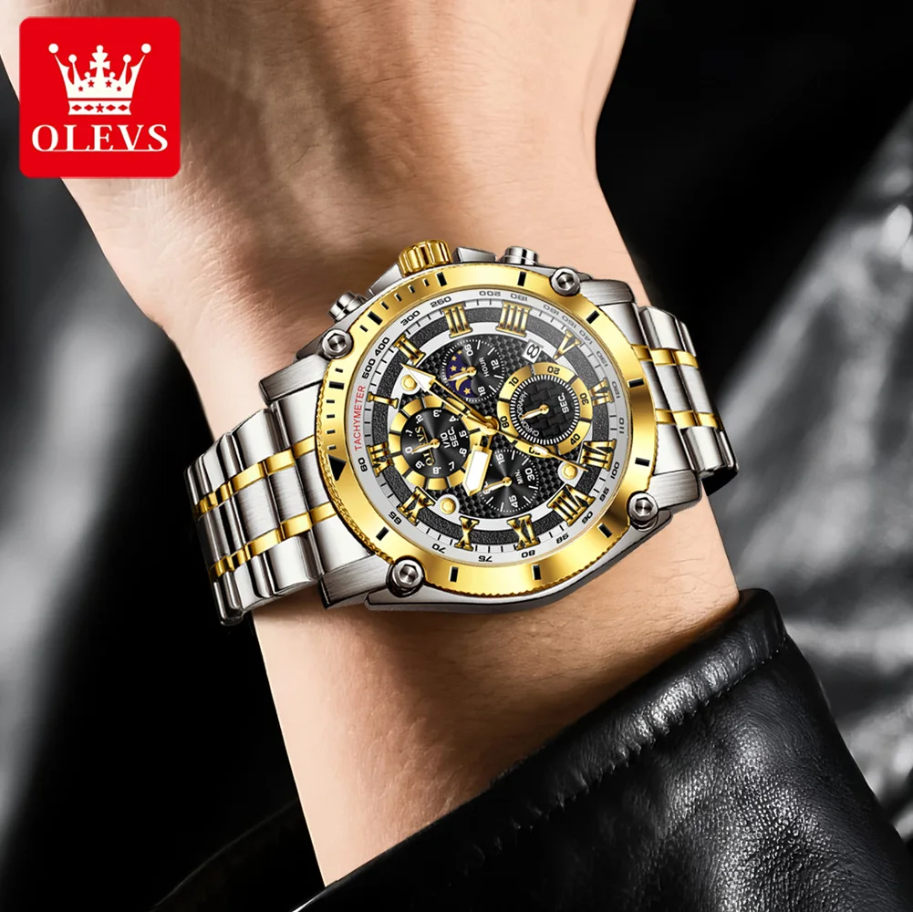 OLEVS 3689 Mens Watch Quartz Watch Multifunctional Sports Business Watch For Men 30m Waterproof Luminous Phase Box Original