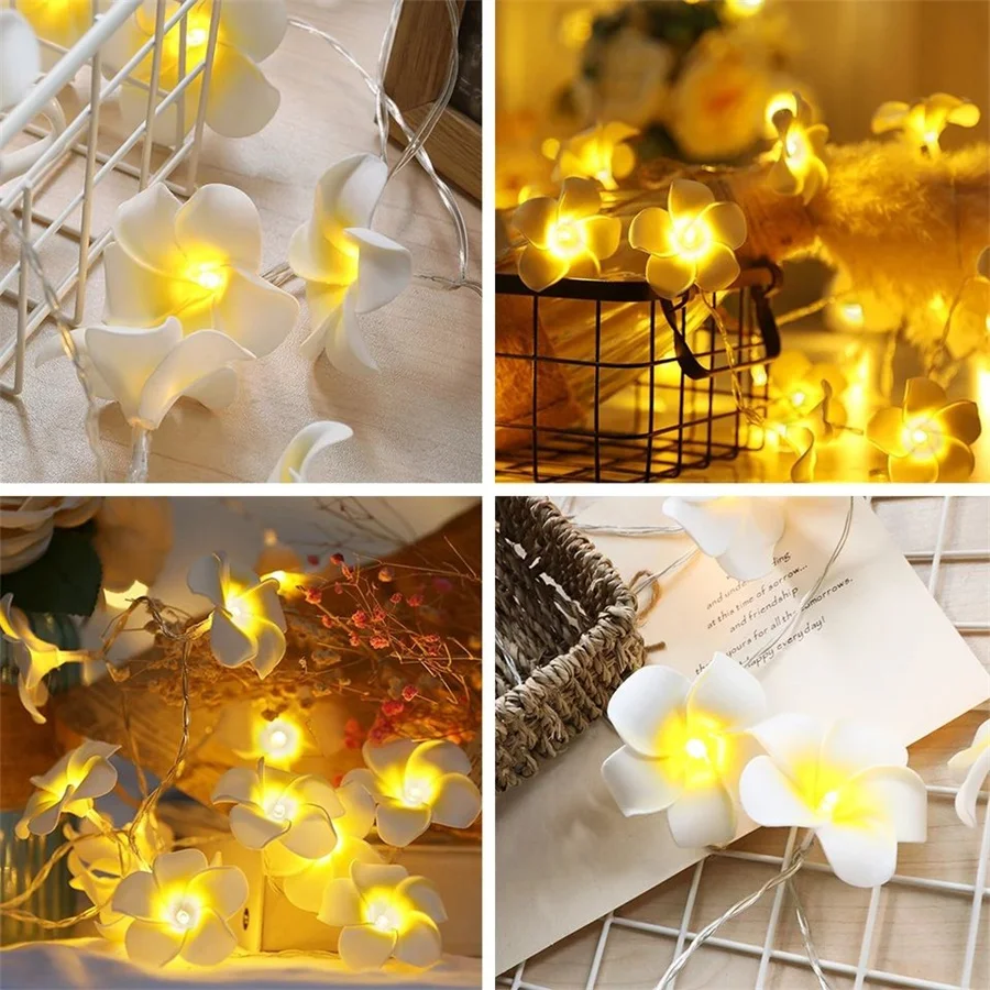 Tirvose 3M/6M LED Foam Plumeria Flower Fairy String Lights Bateria Powered Luzes de Natal Garland para a decoração do casamento do partido