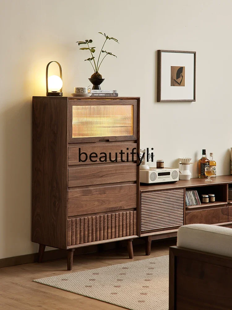 178North American black walnut TV side cabinet Nordic simplicity, home living room creative locker