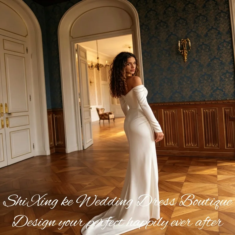 Boho‑Chic Destination Mermaid Gown Long Sleeve Off‑Shoulder Pearl Waist Detail Vestidos De Novia Customized