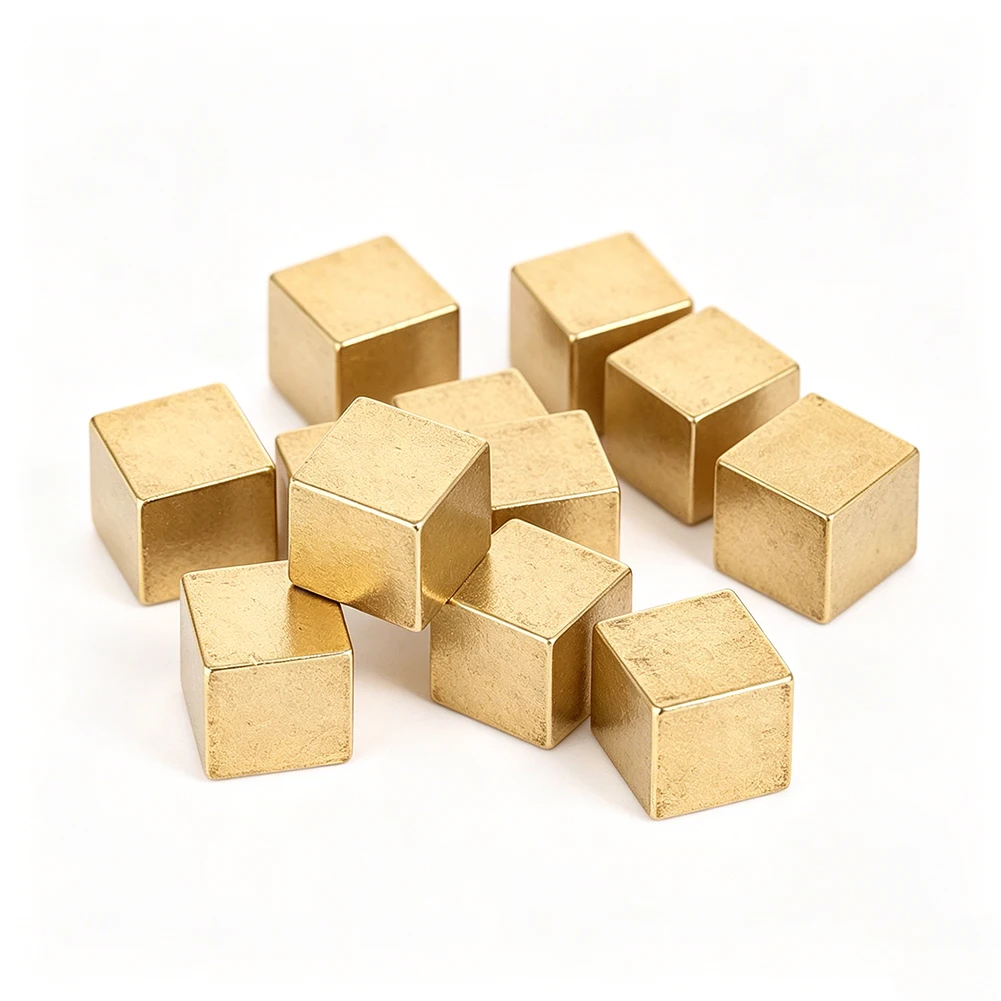 5pcs 10mm Solid Raw Brass Cube Figurines Miniatures Educational Density Experiment Science Teaching Props Collectible Crafts