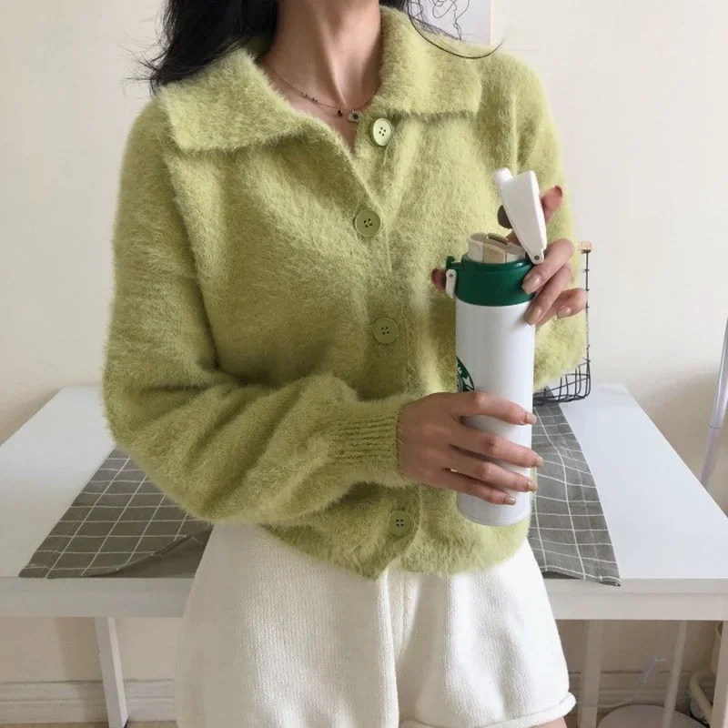 Autumn / Winter Knitted Cardigan Sweater Women Long-sleeved Lapel Single-breasted Women's Knitted Casual Jacket Sueter Mujer New