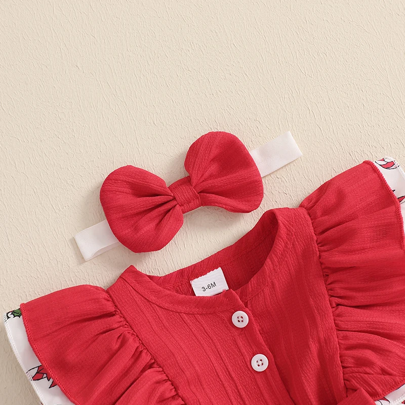 Baby Girls Christmas Outfits Ruffle Long Sleeve Bow Romper with Headband 3 Pieces Set Newborn Clothes