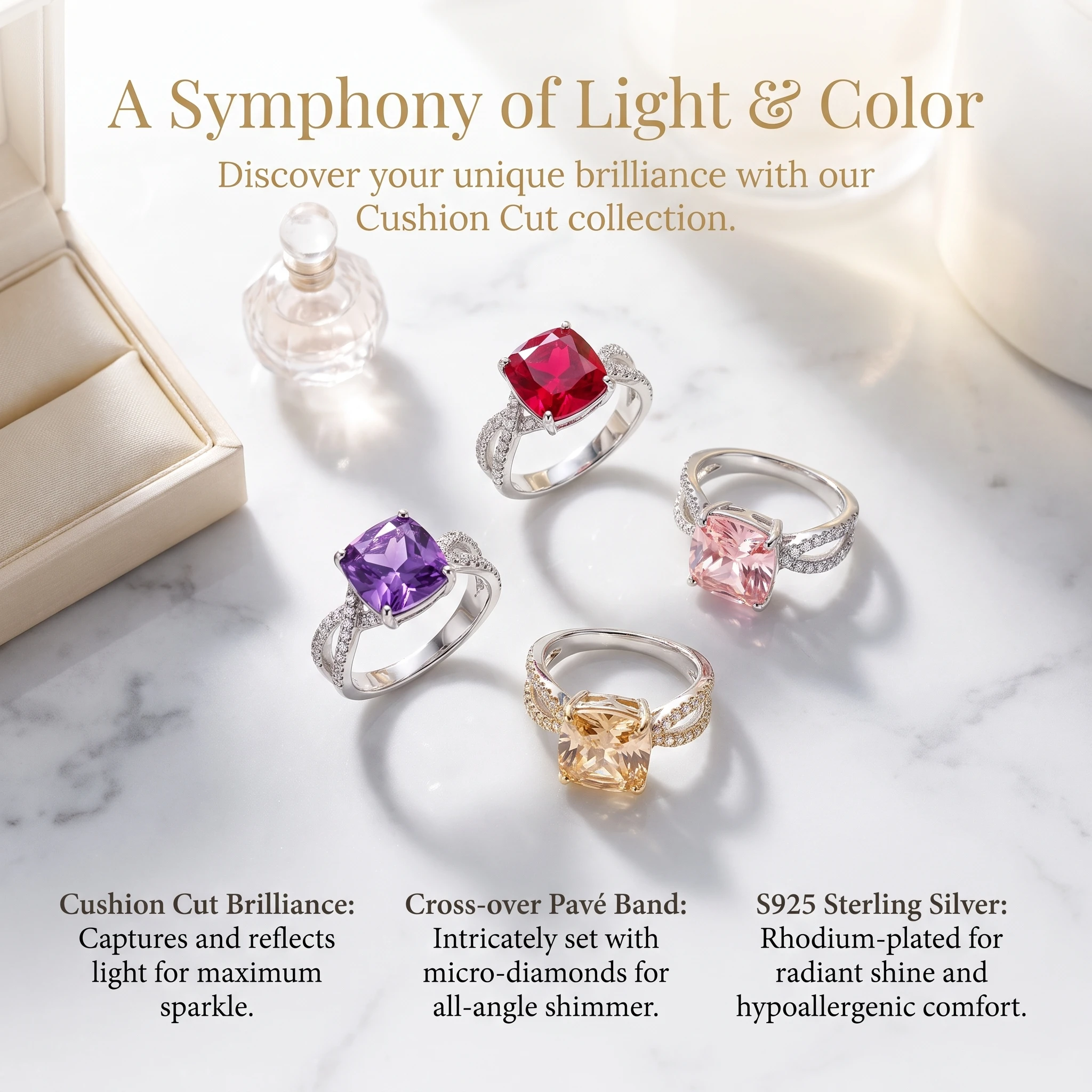 Luxury-Style New 925 Sterling Silver Princess Square Diamond Ring - Diamond Set Bow Ring