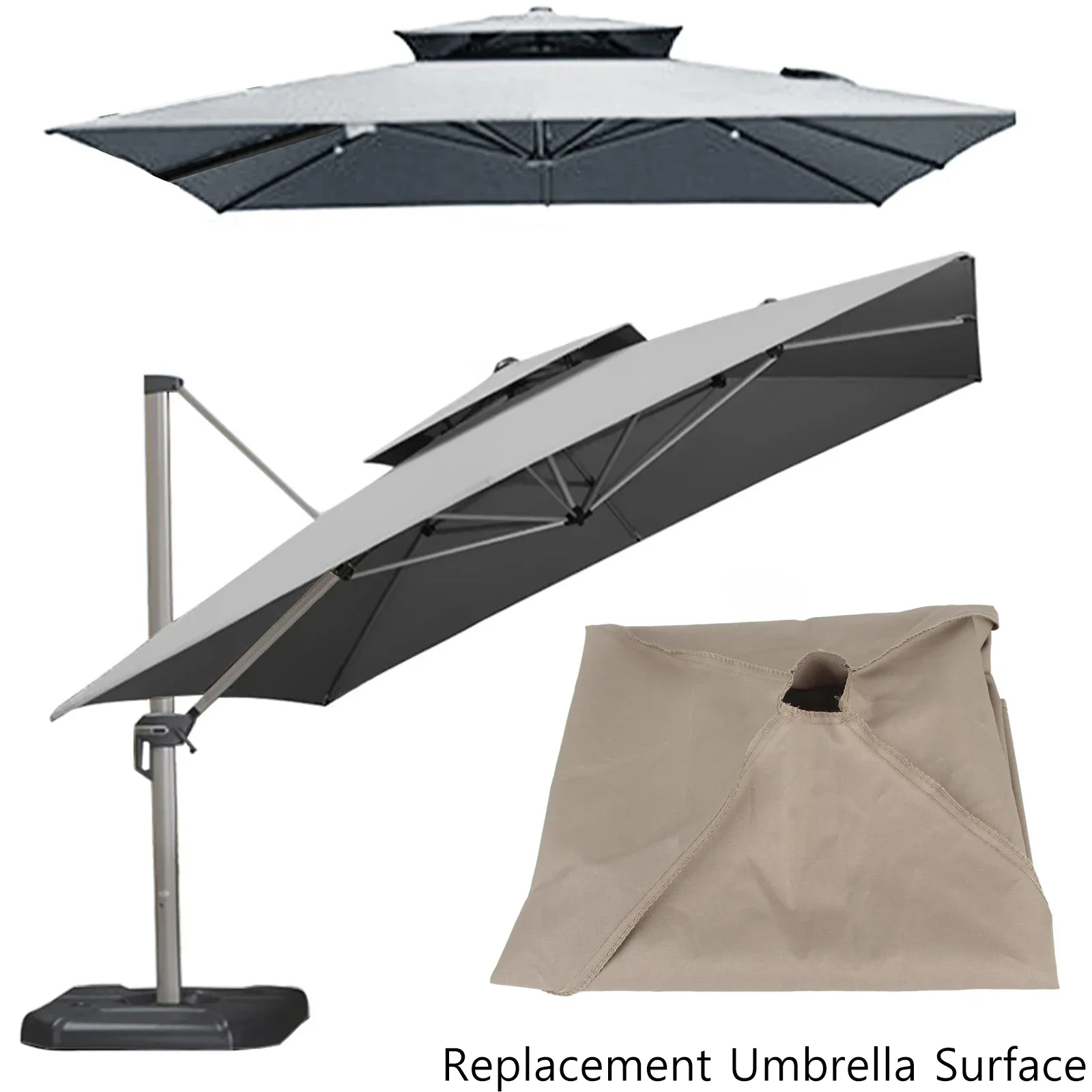 2.9*2.9m Square Replacement Umbrella Surface Rainproof Fabric Cloth Fits for Double Top Outdoor Sunshade Umbrella Roman Umbrella
