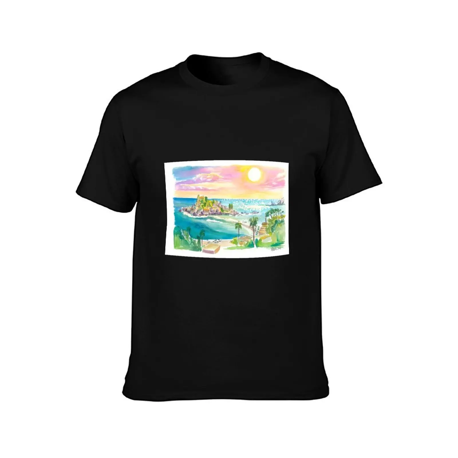 Isola Bella Taormina Sicily Panoramic View T-Shirt Abstract Pattern Print Top T-Shirt