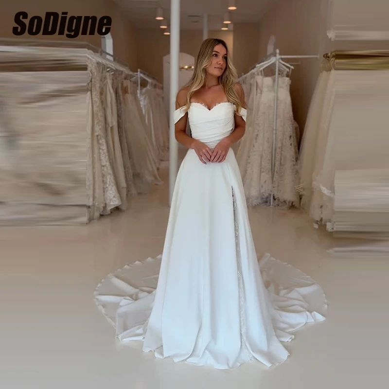  SoDigne a-line فساتين زفاف بدون أكتاف بدون أكمام من الساتان/الدانتيل فستان الزفاف 2026 فستان العروس vestidos de novia مخصص #1