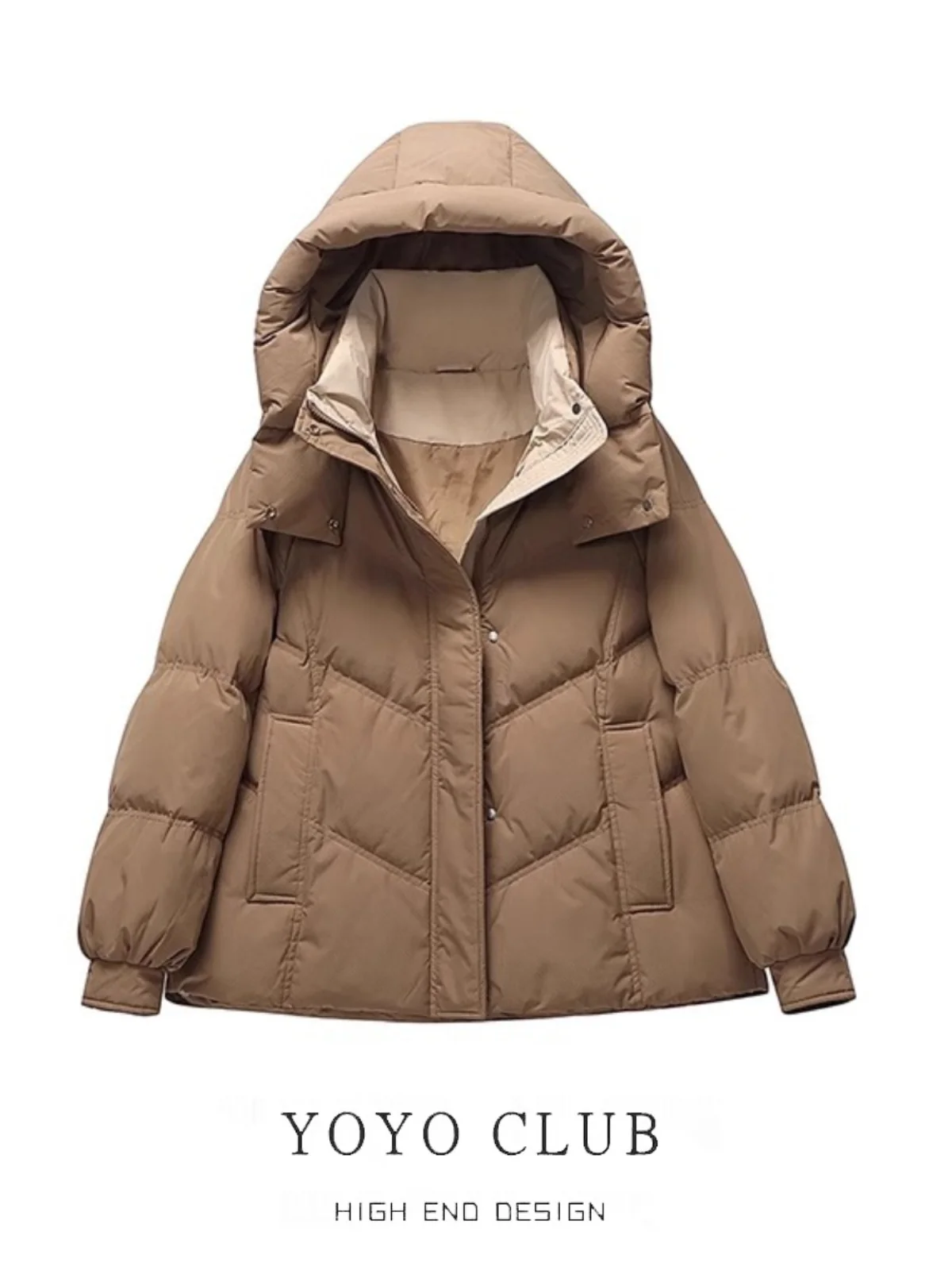 

Women's Thiened down Cotton Jaet Hooded Coat Bread Sle Winter Outerwear Loose Fit ort Length Zipper Closure