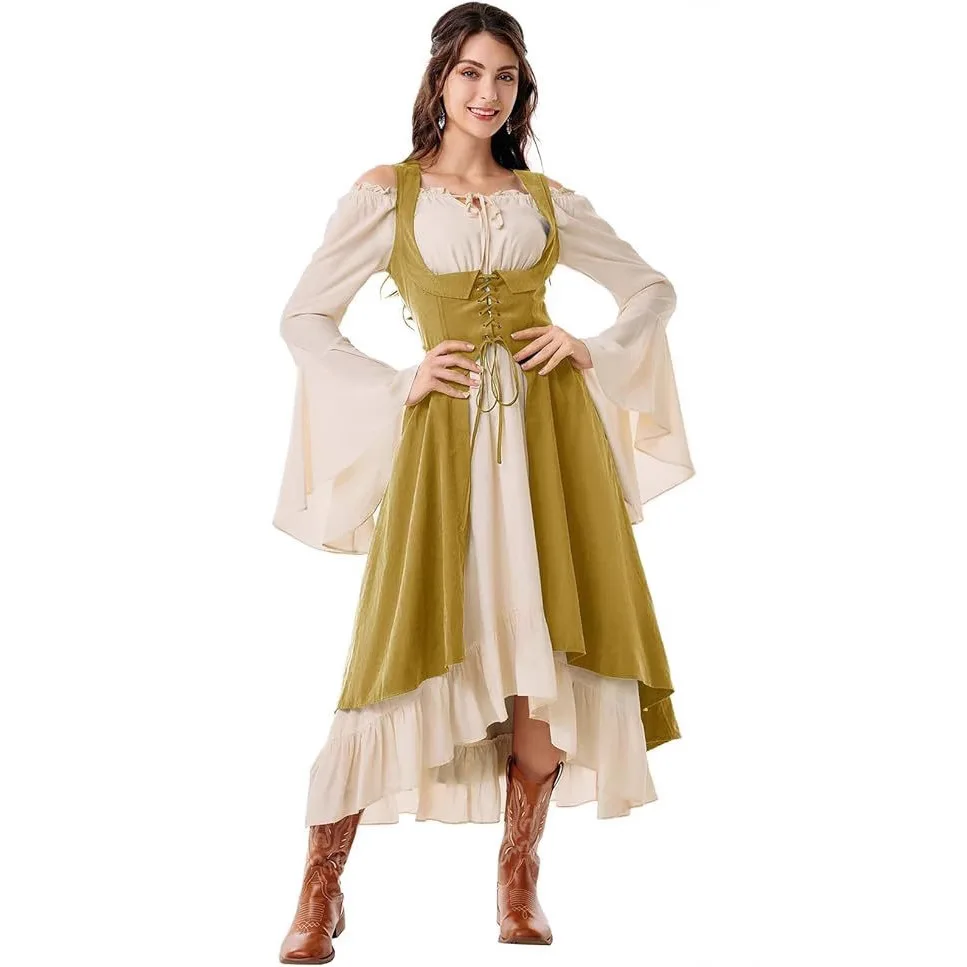 Disfraces de Fiesta de Cosplay Vintage para Mujer, Disfraz de Pirata de Halloween, Vestidos de Corsé de Cazadora, Ropa de Club, Vestidos Largos Góticos Renacentistas