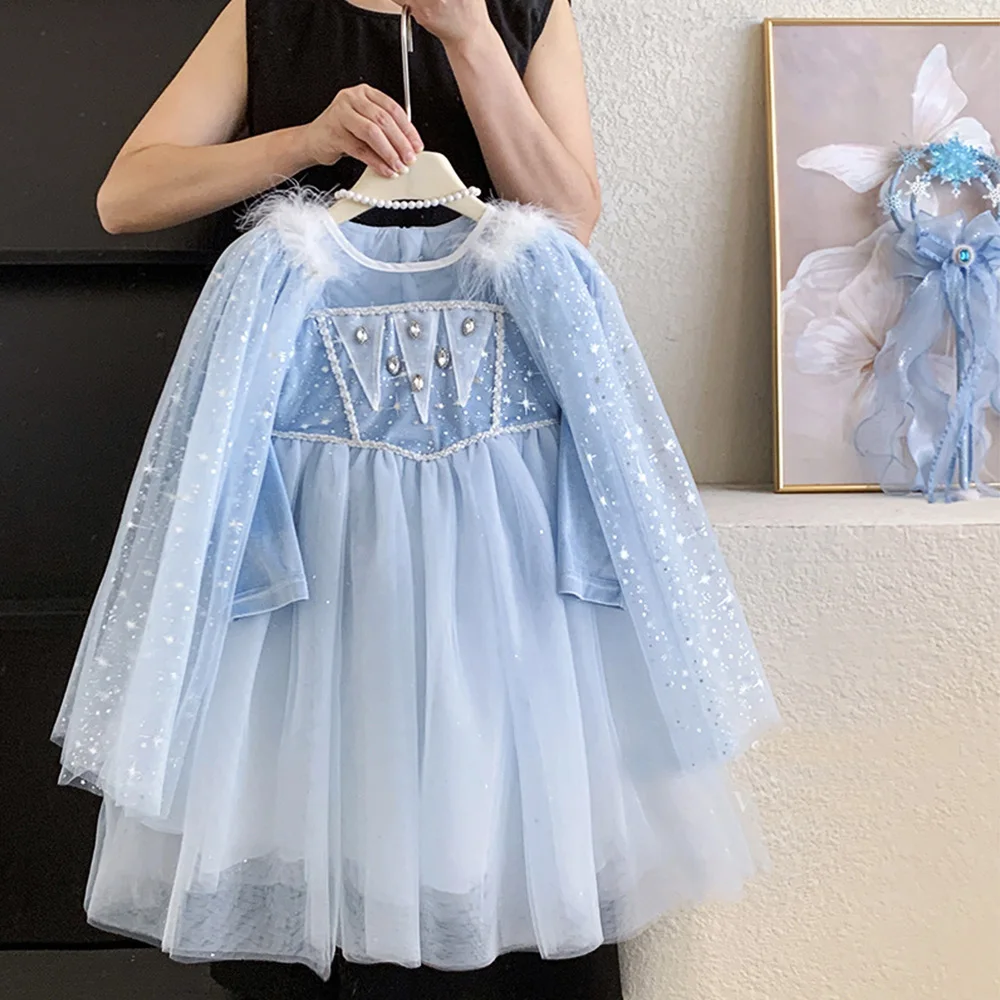 Vestido de Princesa de una Pieza para Bebé Niña, Vestido de Terciopelo y Tul, Ropa Infantil de Otoño con Capa, Disfraz de Navidad, Cumpleaños, Baile de Graduación