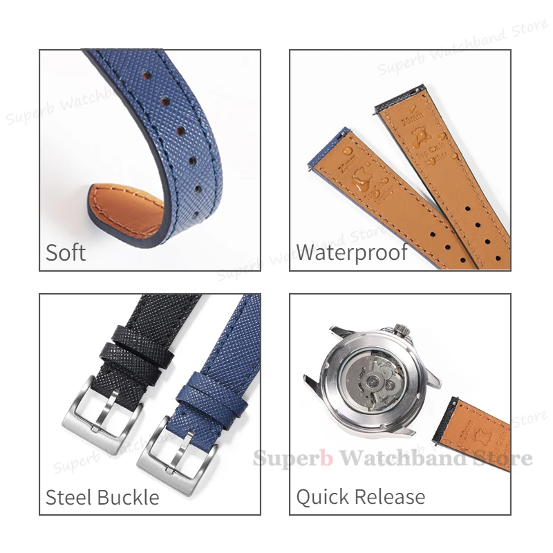 18 مللي متر 20 مللي متر 22 مللي متر خمر مخيط الجلود حزام ساعة اليد قسط الصف الإفراج السريع سافيانو الجلود الساعات للرجال النساء