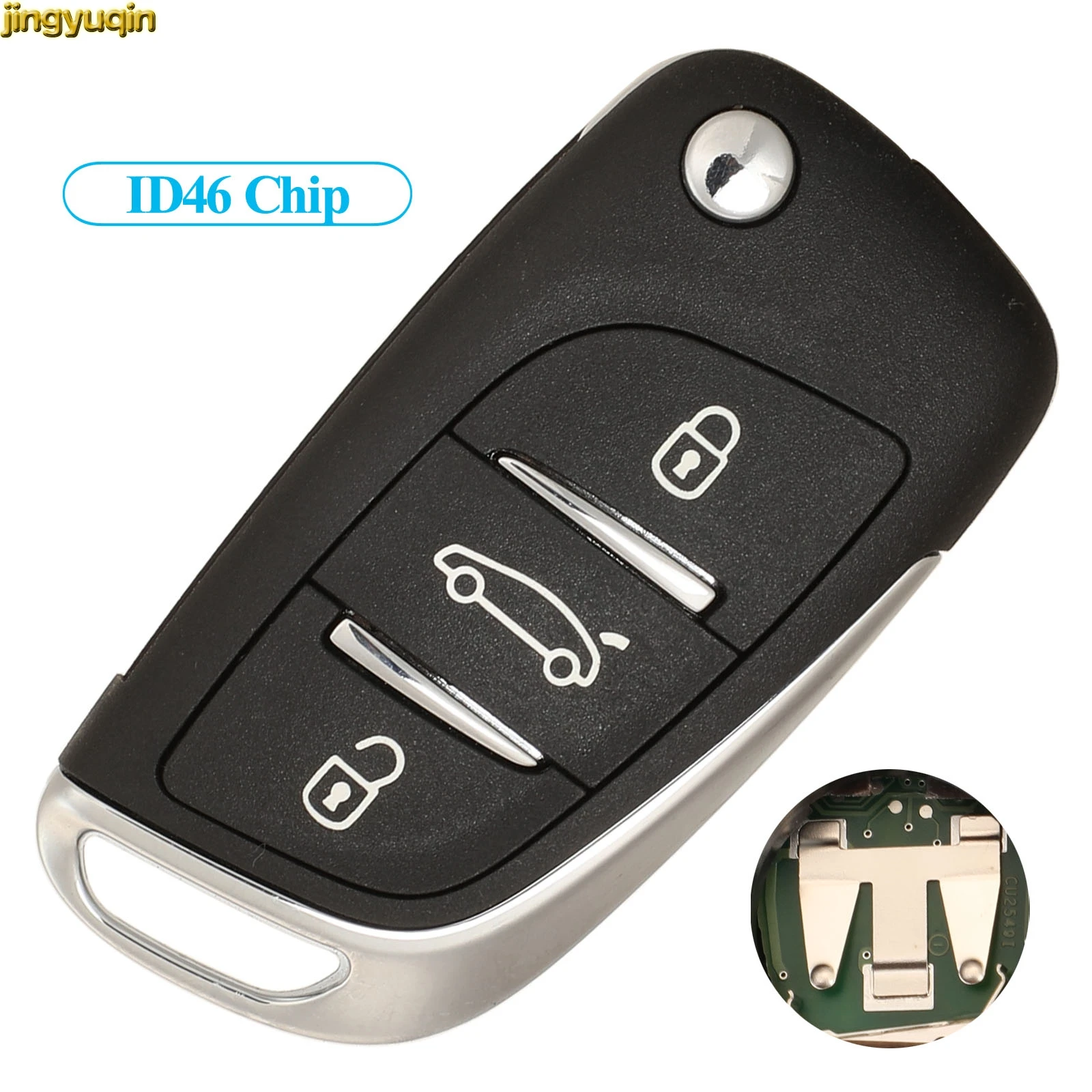 

Jingyuqin Remote Car Key Fob Control ID46 Chip FSK For Citroen DS DS4 DS5 C4L C4 3 Buttons Entry Fob without Blade