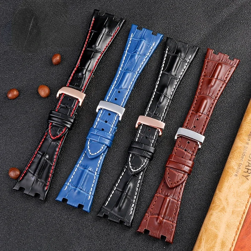 Genuine Leather Watch Strap for AP Royal Oak Offshore Ap15710 15703 15706 15707 26020 26170 26067 26176 First Cowhide Notch 28mm