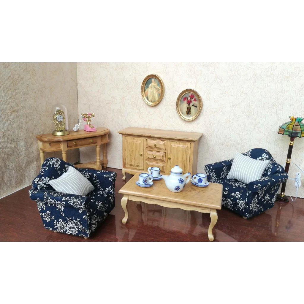 3pcs Doll House Furniture Tea Table Cupboard Decoration :12 Dollhouse