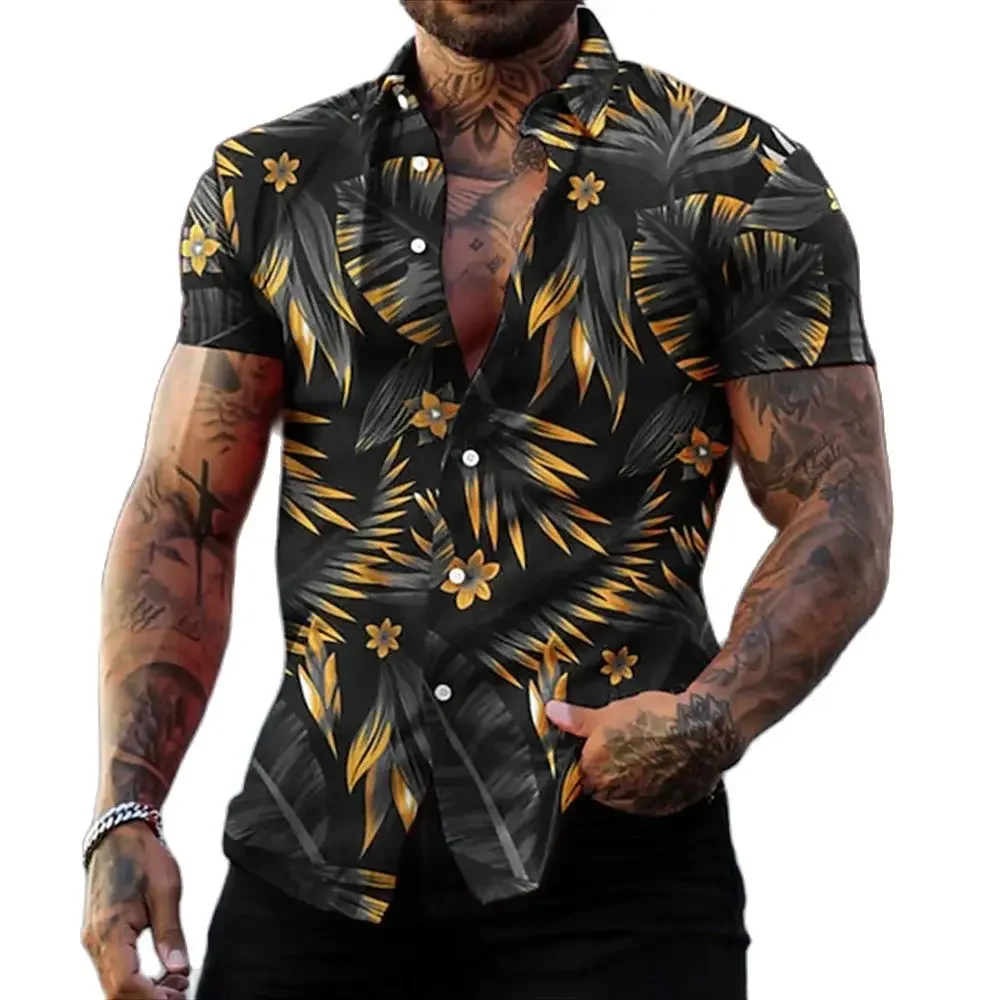 

Hawaiian Shirt For Mens 2023 3D Print Short Sleeve Blouse Beach Holiday Top Tee Summer Oversized Men's Clothing Camisa Masculina